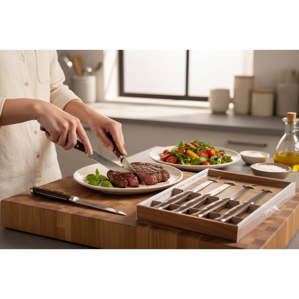 Brandani Steak Knives 4pc Brown New Grand Chef Italian Forged Stainless Steel